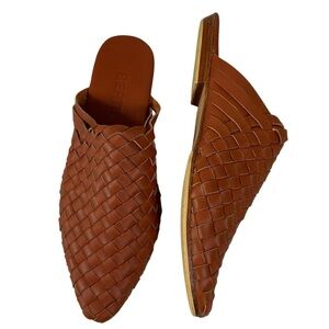 Liberte Tulum Woven Leather Mule Slide Cognac Brown Size 10